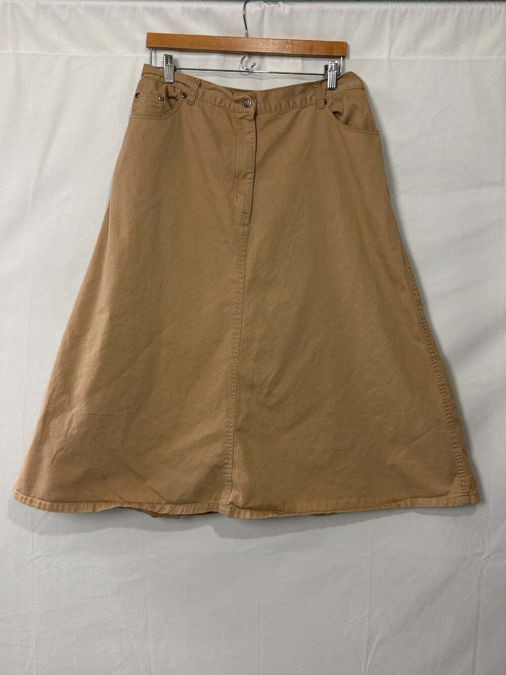 Roaman's Khaki 100% Cotton A-Line Midi Maxi Skirt Plus Size 14W Vintage